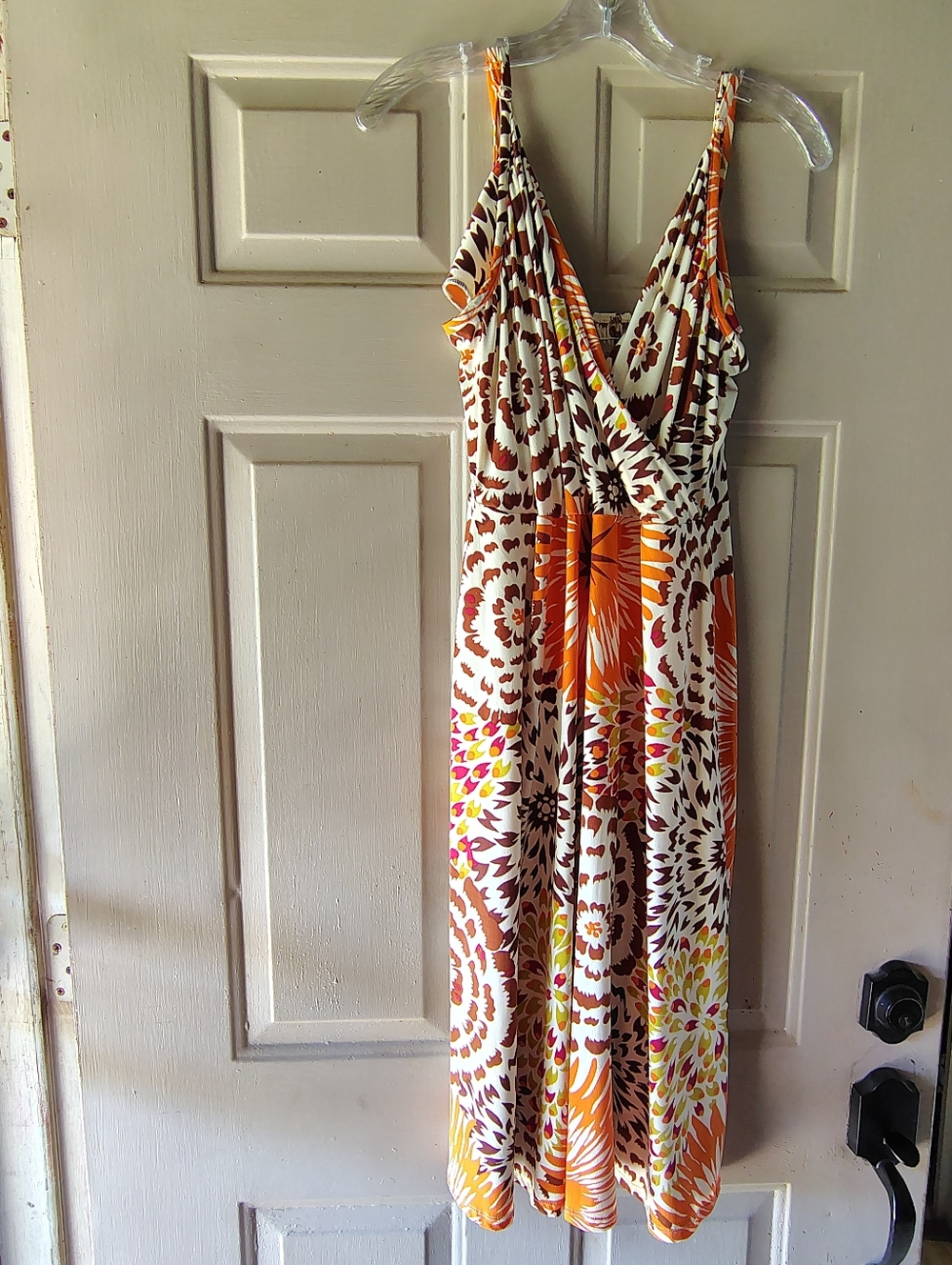 Merona Summer Dress Size Large + bold orange brown floral abstract pattern